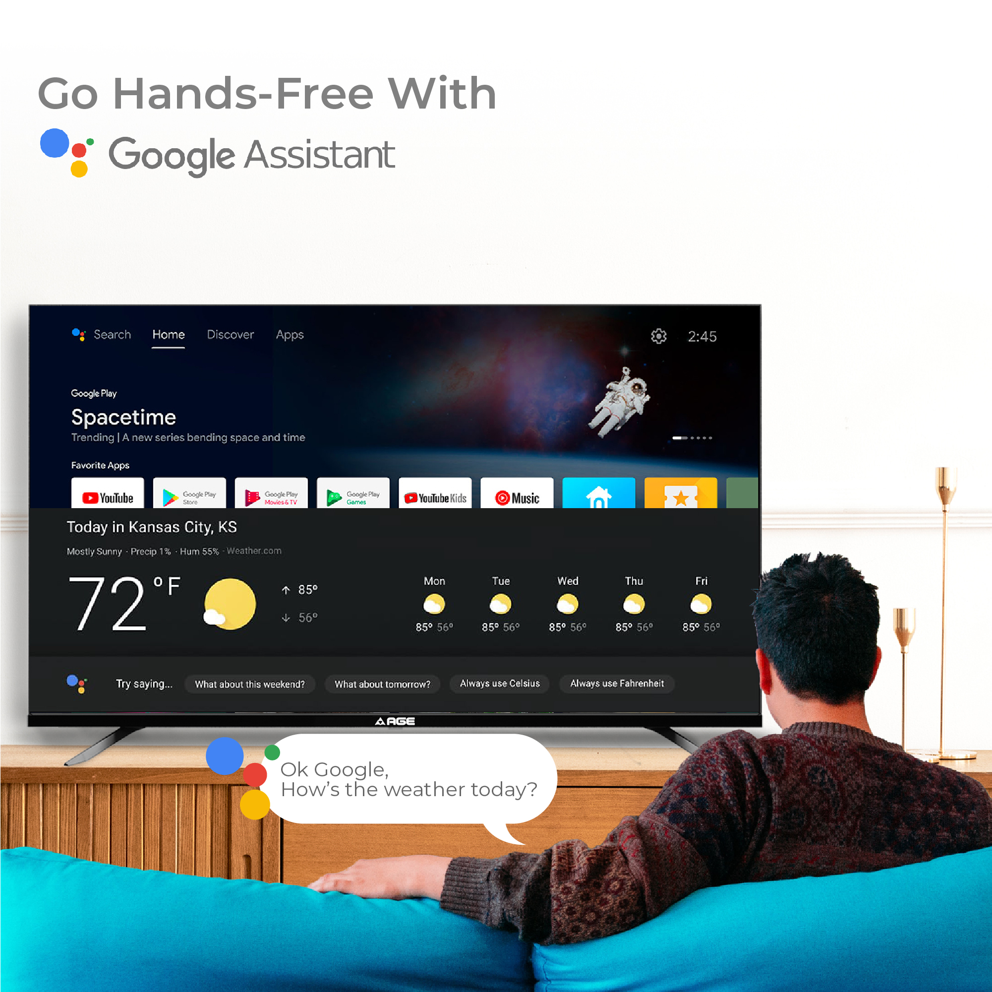 AGE 164 cm (65 inch) Ultra HD (4K) LED Smart Android TV with Certified Android TV, Chromecast Built-In, Voice Search Enabled Remote, Android 11.0, HDR 10, Ultra Slim body, Netflix, Hotstar, Amazon Prime (PRO 65 UHD VC)