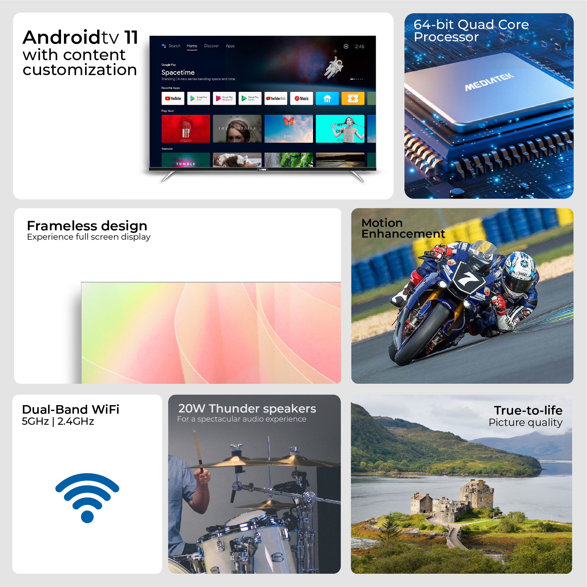 AGE 164 cm (65 inch) Ultra HD (4K) LED Smart Android TV with Certified Android TV, Chromecast Built-In, Voice Search Enabled Remote, Android 11.0, HDR 10, Ultra Slim body, Netflix, Hotstar, Amazon Prime (PRO 65 UHD VC)